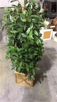 4 foot tall faux plant in square wood box