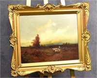 Oil on Canvas of Shepherd w/ Flock of Sheep