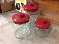 3 GLASS CANISTERS W/LIDS