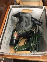 BOX W/ PAINTBALL GUN, MASKS AND C02 TANKS