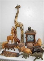 Carved African Animals, Mask, 2 Giraffe,  Clock