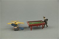 Group of 2 penny toys, airplane and billiards