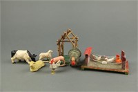 Farm animal toys with coop and shelter.