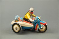 Q.S.N. Wind Up Tin Toy Motorcycle with Sidecar