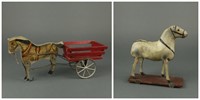 Group of 2 horse pull toys, c. 1900