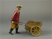 Gerard Tin Litho Wind-Up Man with Wheelbarrow