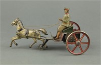 German Tin Litho Wind-Up Horse and Cart