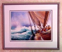 Framed Original Watercolour of Men at Sea