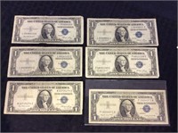 Silver Certificates ~ Five 1937 E & One 1957 A