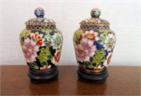 Pair of Small Painted Brass Vases