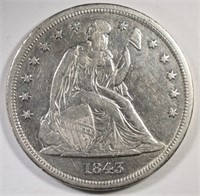 1843 SEATED LIBERTY DOLLAR AU