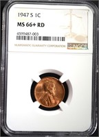 1947-S LINCOLN CENT, NGC MS-66+ RED