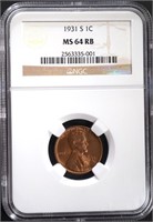 1931-S LINCOLN CENT, NGC MS-64 RB KEY COIN