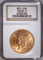 1893 $20 GOLD LIBERTY NGC MS 61