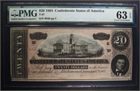 1864 $20 CONFEDERATE STATES OF AMERICA PMG 63EPQ