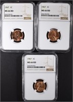 3-1967 LINCOLN CENTS NGC MS 66 RD TOUGH DATE