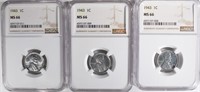 3-1943 LINCOLN "STEEL CENTS, NGC MS-66