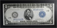1914 $5.00 FEDERAL RESERVE NOTE, AU/UNC BEAUTIFUL