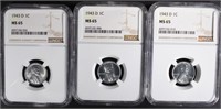 3-1943-D LINCOLN "STEEL" CENTS, NGC MS-65