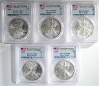 5-2003 SILVER EAGLES, PCGS MS-69 FIRST STRIKE