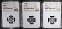 3-1943-S LINCOLN "STEEL" CENTS, NGC MS-66