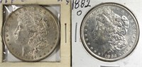 1882-O & 1884-O MORGAN SILVER DOLLARS, AU