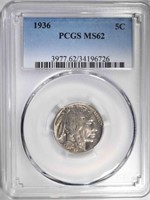 1936 BUFFALO NICKEL, PCGS MS-62