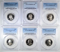 6- PROOF WASHINGTON QUARTERS, ALL PCGS GRADED