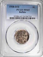 1938-D/D BUFFALO NICKEL, PCGS MS-65