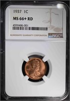 1937 LINCOLN CENT, NGC MS-66+ RED