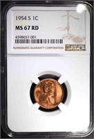 1954-S LINCOLN CENT, NGC MS-67 RED