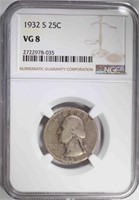 1932-S WASHINGTON QUARTER, NGC VG-8