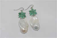 Baroque pearl and emerald earrings