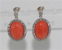 18ct gold, Italian red coral & diamond earrings