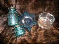HEAVY TARNOW GLASS POLAND, RETRO BLUE ART BOWL