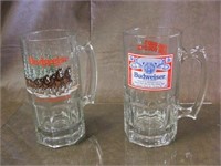 2 Large Budweiser Glass Beer Mugs