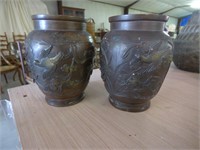 Pair Brass Birds of Paradise Vases