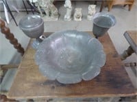 Group of 2 pewter goblets & Bowl