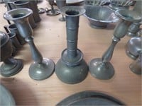 Group of 3 pewter candleholders