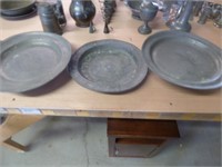 Group of Three Large pewter Chargers