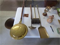 Group of 4 Copper & Brass Popper, Skimmer, Shovel,