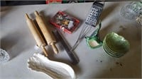 MISC ITEMS GREEN BOWLS, ROLLING PINS ETC