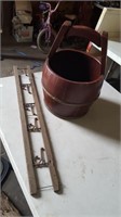 SMALL WOODEN BARRELL BUCKET WITH MISC LADDER