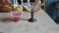 PINK FENTON GLASSWARE AND STERLING SILVER GLASS