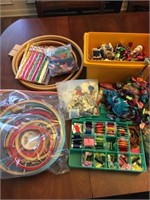 HUGE LOT OF SEWING ITEMS- HOOPS,SKEINS