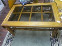 Wooden W/Glass Sections Drop Leaf Coffee Table
