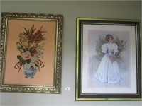 Framed Needlepoint Pic & Framed Victorian Lady