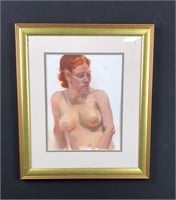Original nude painting- matted and framed