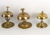 Three  Antique Brass Hotel Bell