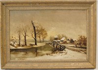 American School Oil on canvas - Snow Scene